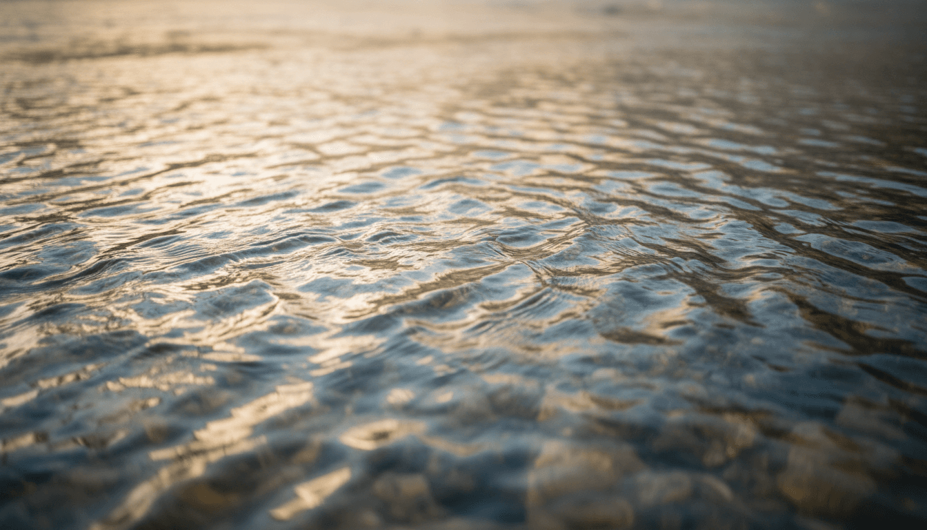 Soft blue water ripples reflecting gentle light in a meditative, peaceful flow.